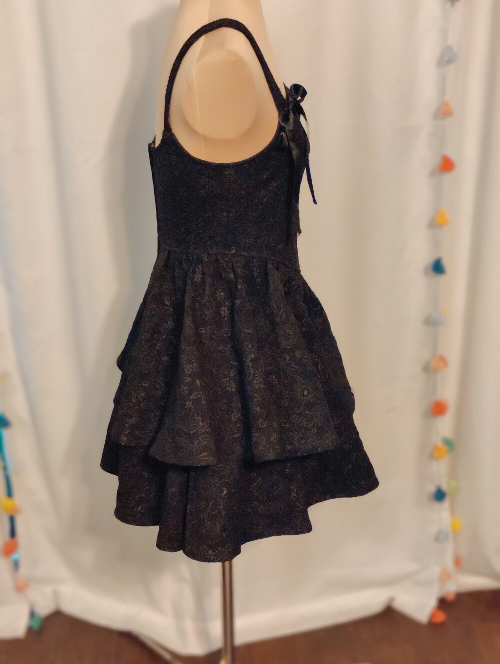 Trixxi modern Whimsygoth Flouncy Burlesque Lace Ribbon dark Romance Mini Dress S - Picture 7 of 11
